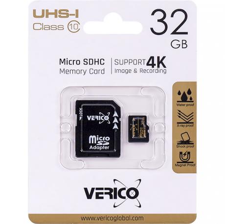 Карта памяти Verico MicroSDHC 32GB UHS-I (Cl10)+SD adapter 1MCOV-MAH933-NN 600463