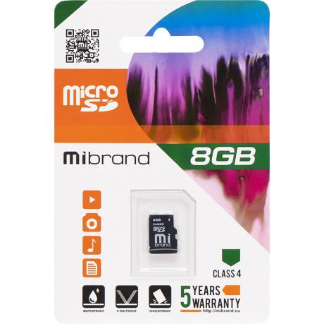 Карта памяти Mibrand MicroSDHC 8GB Class 4 (card only) 121619