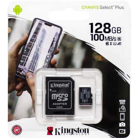 Карта памяти Kingston MicroSDHC 128GB UHS-I A1 (Cl10) +SD adapter