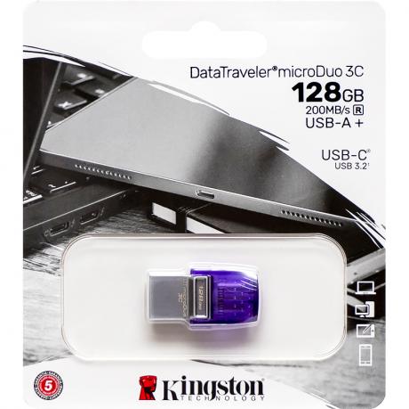 Флешка Kingston USB 128Gb DT microDuo 3C 3.2 (Type-A/Type-C) (200Mb/s) 328165