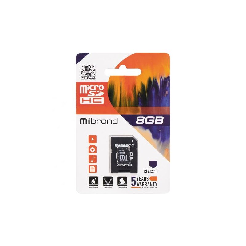 Карта памяти Mibrand MicroSDHC 8GB Class 10 +SD adapter 120124