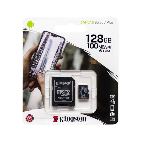 Карта памяти Kingston MicroSDHC 128GB UHS-I A1 (Cl10) +SD adapter