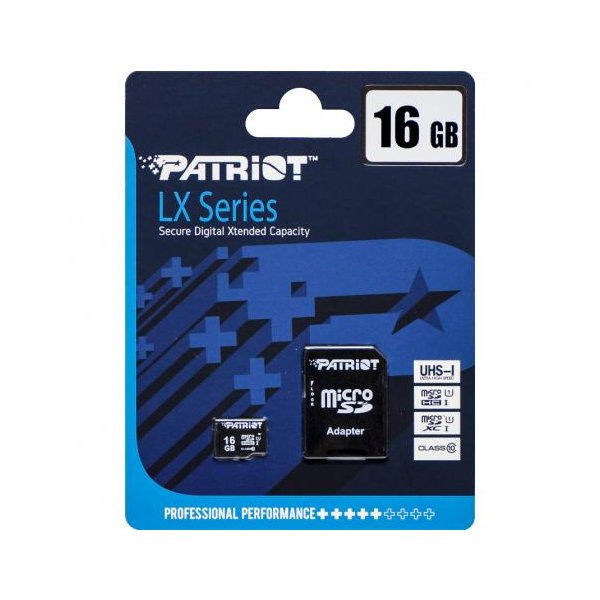 Карта памяти Patriot MicroSDHC 16GB UHS-I (Class 10) LX Series +SD adapter