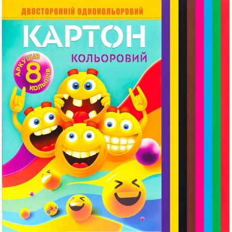 Кольоровий картон А4 двосторонній у папці 8 аркушів 